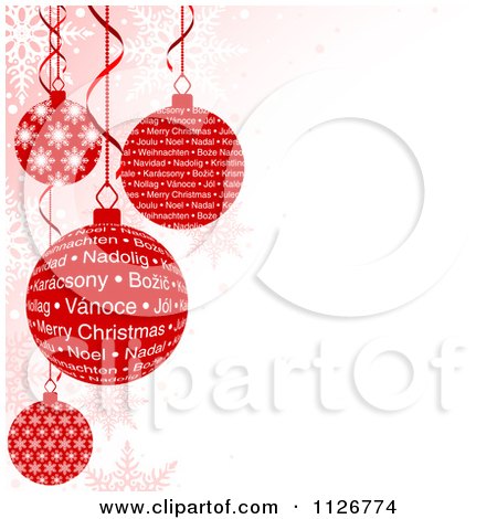Clipart Of Red Christmas Bauble Ornaments And Snowflakes With Copyspace - Royalty Free Vector Illustration by dero