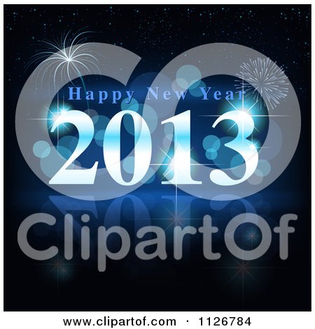 Clipart Of A Blue Happy New Year 2013 Firework Background - Royalty Free Vector Illustration by dero