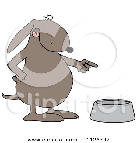 Cartoon Of An Angry Dog Pointing To An Empty Food Bowl - Royalty Free Vector Clipart by djart