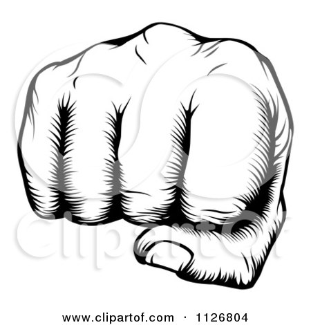 Clipart Of A Black And White Woodblock Fist - Royalty Free Vector Illustration by AtStockIllustration