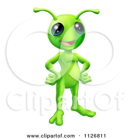 Clipart Of A Friendly Green Alien With Its Hands On Its Hips - Royalty Free Vector Illustration by AtStockIllustration