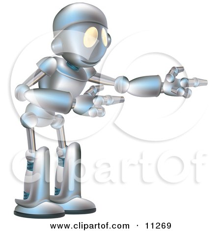 Friendly Futuristic Robot Gesturing With Both Arms Clipart Illustration by AtStockIllustration