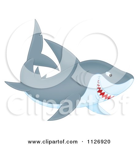 Cartoon Of A Grinning Shark - Royalty Free Clipart by Alex Bannykh