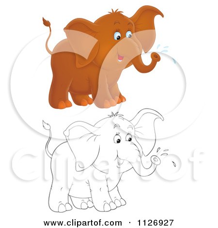 Cartoon Of Colored And Outlined Elephants Squirting From Their Trunks - Royalty Free Clipart by Alex Bannykh