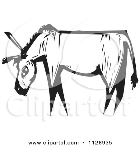 Clipart Of A Donkey Black And White Woodcut - Royalty Free Vector Illustration by xunantunich