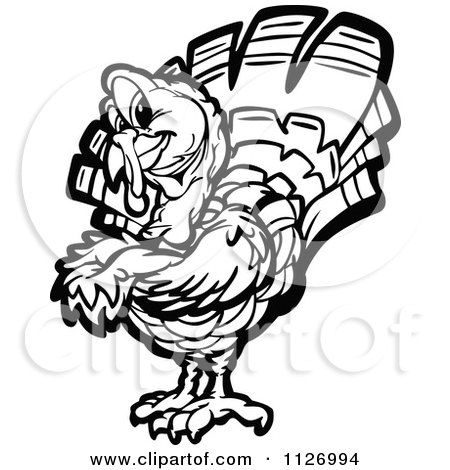 Cartoon Of A Black And White Turkey Bird Mascot With Folded Arms - Royalty Free Vector Clipart by Chromaco