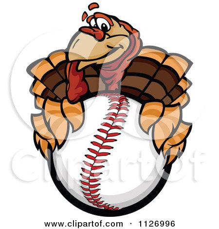 Cartoon Of A Turkey Bird Mascot Holding A Baseball - Royalty Free Vector Clipart by Chromaco