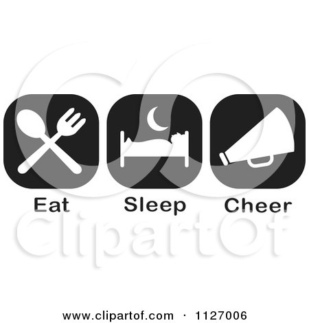 Cartoon Of A Black And White Eat Sleep Cheer Icons - Royalty Free Vector Clipart by Johnny Sajem
