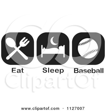 Cartoon Of A Black And White Eat Sleep Baseball Icons - Royalty Free Vector Clipart by Johnny Sajem