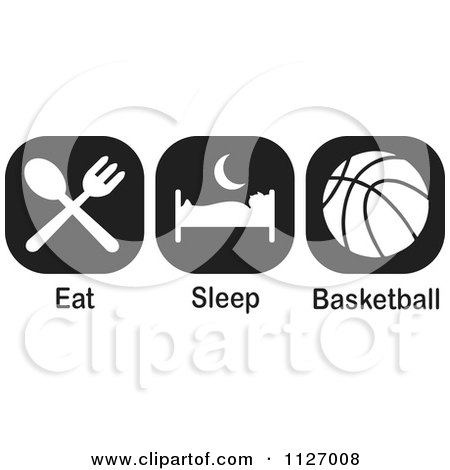 Cartoon Of A Black And White Eat Sleep Basektball Icons - Royalty Free Vector Clipart by Johnny Sajem