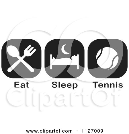 Cartoon Of A Black And White Eat Sleep Tennis Icons - Royalty Free Vector Clipart by Johnny Sajem