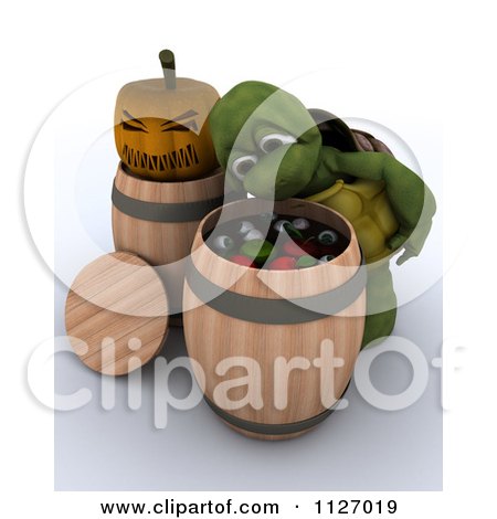 Clipart Of A 3d Halloween Tortoise Bobbing For Apples And Eyeballs - Royalty Free CGI Illustration by KJ Pargeter