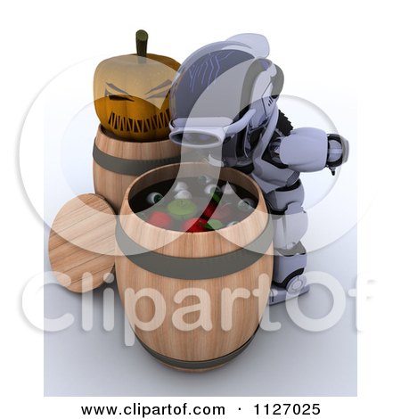 Clipart Of A 3d Halloween Robot Bobbing For Apples And Eyeballs - Royalty Free CGI Illustration by KJ Pargeter