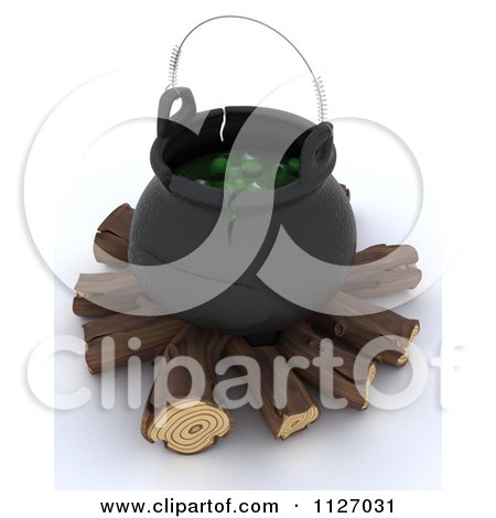 Clipart Of A 3d Witch Cauldron With Eyeballs On Firewood - Royalty Free CGI Illustration by KJ Pargeter