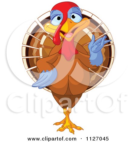 Cartoon Of A Cute Thanksgiving Turkey Bird Presenting - Royalty Free Vector Clipart by Pushkin