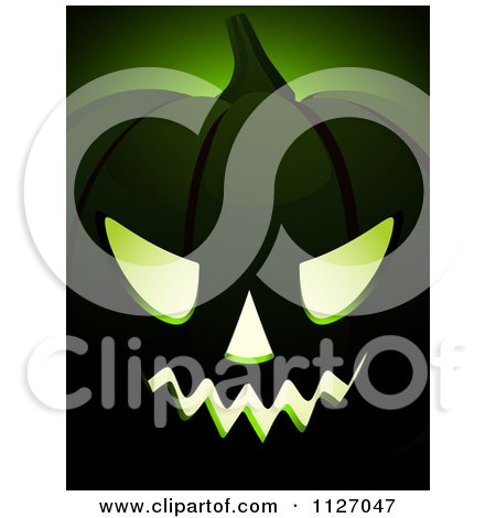 Clipart Of A Spooky Jackolantern Halloween Pumpkin Face With Green Lighting - Royalty Free Vector Illustration by elaineitalia