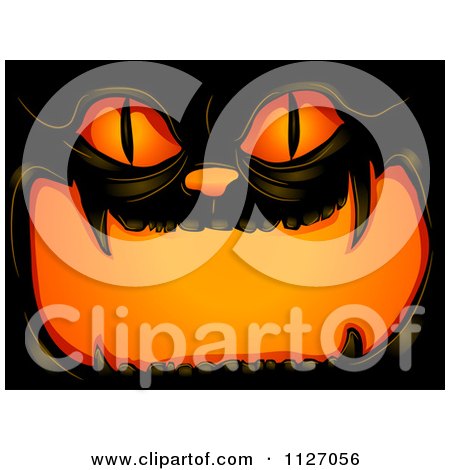Cartoon Of An Illuminated Cat Jackolantern Halloween Pumpkin - Royalty Free Vector Clipart by BNP Design Studio