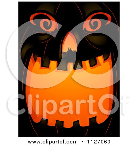 Cartoon Of An Illuminated Open Mouthed Jackolantern Halloween Pumpkin - Royalty Free Vector Clipart by BNP Design Studio
