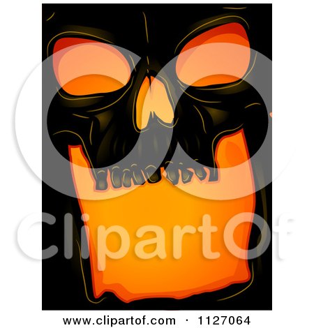 Cartoon Of A Scary Black Human Skull With Orange Lighting - Royalty Free Vector Clipart by BNP Design Studio