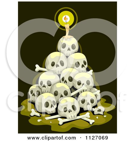 Cartoon Of A Candle Burning On A Stack Of Skulls - Royalty Free Vector Clipart by BNP Design Studio