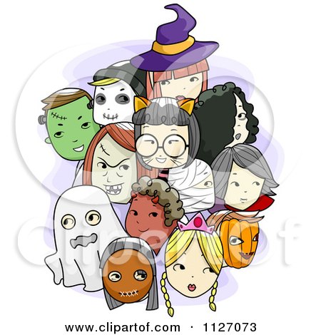 Cartoon Of Halloween Kids Wearing Masks - Royalty Free Vector Clipart by BNP Design Studio