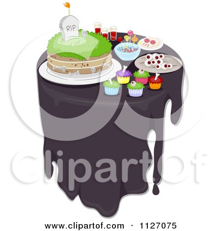 Cartoon Of A Table With Halloween Inspired Cakes And Treats - Royalty Free Vector Clipart by BNP Design Studio