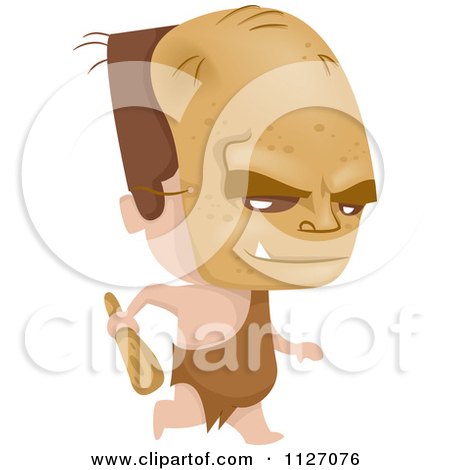Cartoon Of A Boy In An Orc Costume Running With A Club - Royalty Free Vector Clipart by BNP Design Studio