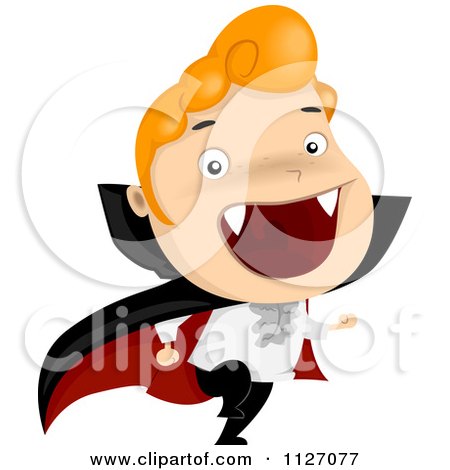 Cartoon Of A Boy Running In A Vampire Costume - Royalty Free Vector Clipart by BNP Design Studio