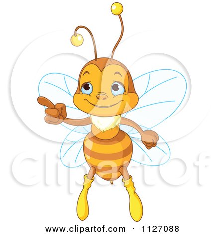 Cartoon Of A Cute Honey Bee Pointing - Royalty Free Vector Clipart by Pushkin