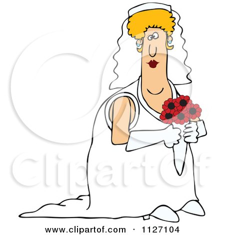 Cartoon Of A Happy Blond Bride Carrying Her Bouquet - Royalty Free Vector Clipart by djart