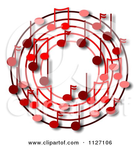 Cartoon Of A Ring Or Wreath Of Red Music Notes With Shadows - Royalty Free Clipart by djart
