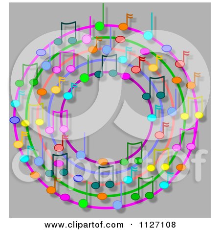 Cartoon Of A Ring Or Wreath Of Colorful Music Notes With Shadows On Gray - Royalty Free Clipart by djart
