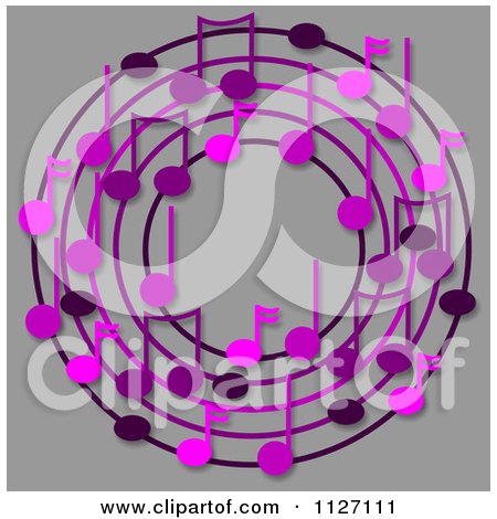 Cartoon Of A Ring Or Wreath Of Purple Music Notes On Gray - Royalty Free Clipart by djart