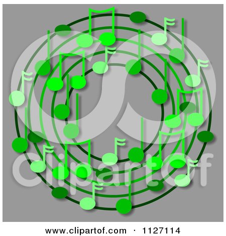 Cartoon Of A Ring Or Wreath Of Green Music Notes With Shadows Over Gray - Royalty Free Clipart by djart
