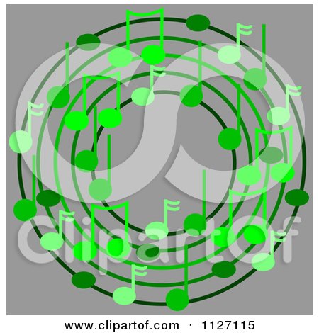 Cartoon Of A Ring Or Wreath Of Green Music Notes Over Gray - Royalty Free Clipart by djart