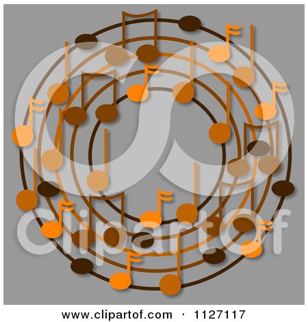 Cartoon Of A Ring Or Wreath Of Brown Music Notes On Gray - Royalty Free Clipart by djart