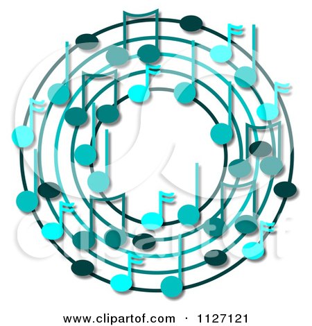 Cartoon Of A Ring Or Wreath Of Blue Music Notes With Shadows - Royalty Free Clipart by djart