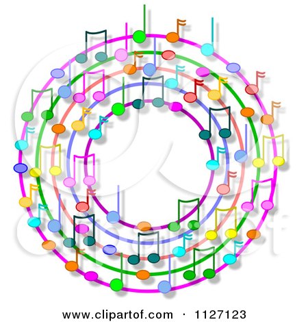 Cartoon Of A Ring Or Wreath Of Colorful Music Notes With Shadows - Royalty Free Clipart by djart