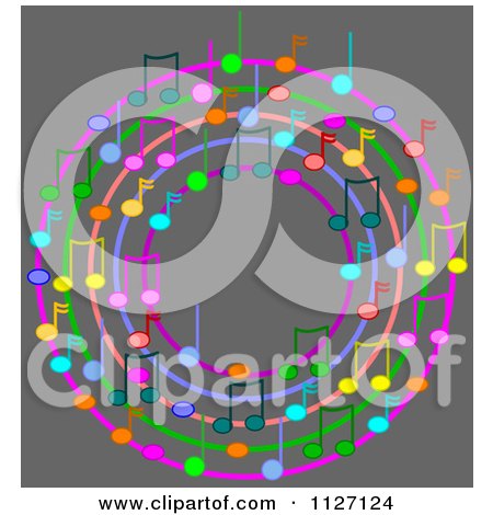 Cartoon Of A Ring Or Wreath Of Colorful Music Notes On Gray - Royalty Free Vector Clipart by djart
