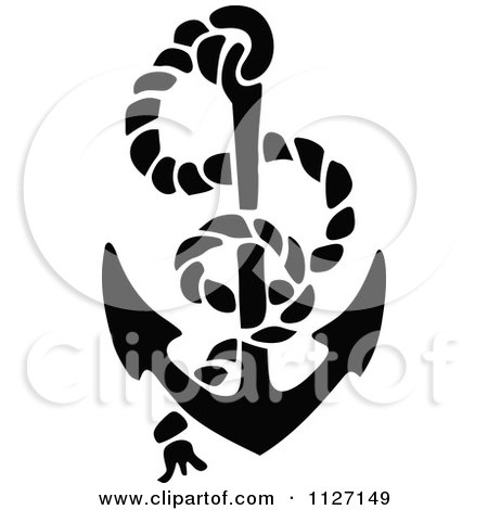 Clipart Of A Retro Vintage Black And White Anchor And Rope - Royalty Free Vector Illustration by Prawny Vintage