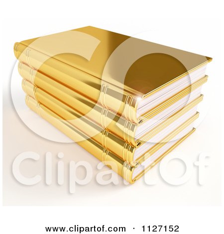 Clipart Of A 3d Pile Of Golden Books With A Light Flare - Royalty Free CGI Illustration by Leo Blanchette