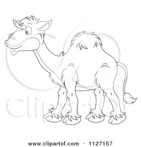 Cartoon Of A Happy Outlined Camel - Royalty Free Clipart by Alex Bannykh