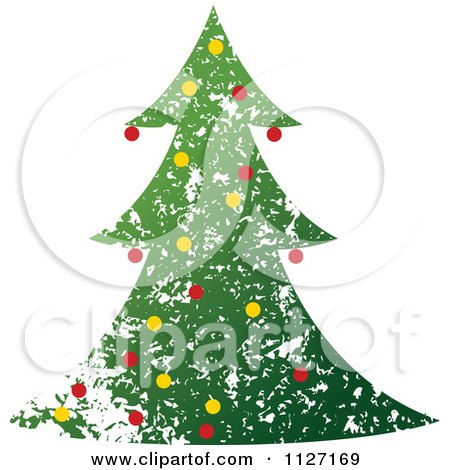 Clipart Of A Grungy Decorated Christmas Tree - Royalty Free Vector Illustration by dero