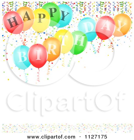 Clipart Of Happy Birthday Balloons With Ribbons And Confetti - Royalty Free Vector Illustration by dero