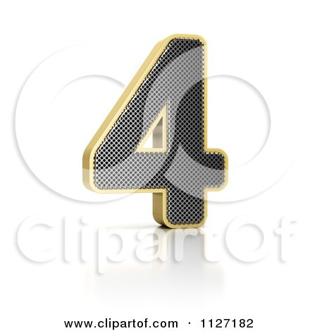 Clipart Of A 3d Gold Rimmed Perforated Metal Number 4 - Royalty Free CGI Illustration by stockillustrations