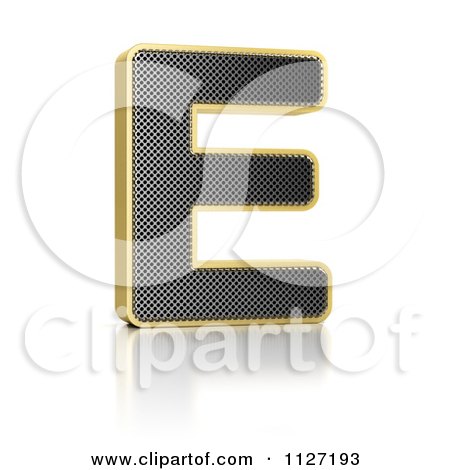 Clipart Of A 3d Gold Rimmed Perforated Metal Letter E - Royalty Free CGI Illustration by stockillustrations