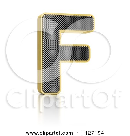 Clipart Of A 3d Gold Rimmed Perforated Metal Letter F - Royalty Free CGI Illustration by stockillustrations