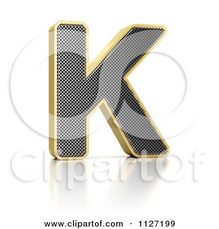 Clipart Of A 3d Gold Rimmed Perforated Metal Letter K - Royalty Free CGI Illustration by stockillustrations