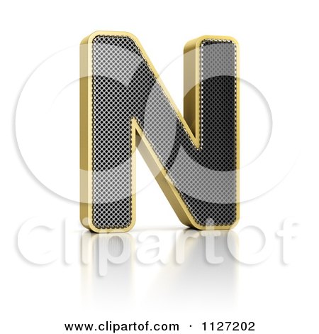 Clipart Of A 3d Gold Rimmed Perforated Metal Letter N - Royalty Free CGI Illustration by stockillustrations