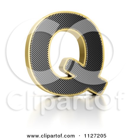Clipart Of A 3d Gold Rimmed Perforated Metal Letter Q - Royalty Free CGI Illustration by stockillustrations
